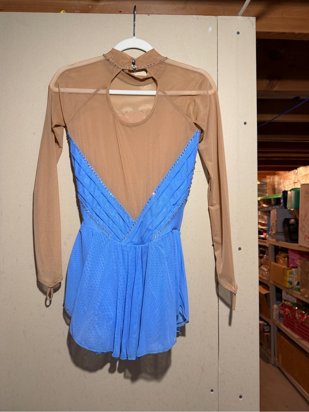 Women's Figure Ice Skating Dress - Blue and Nude